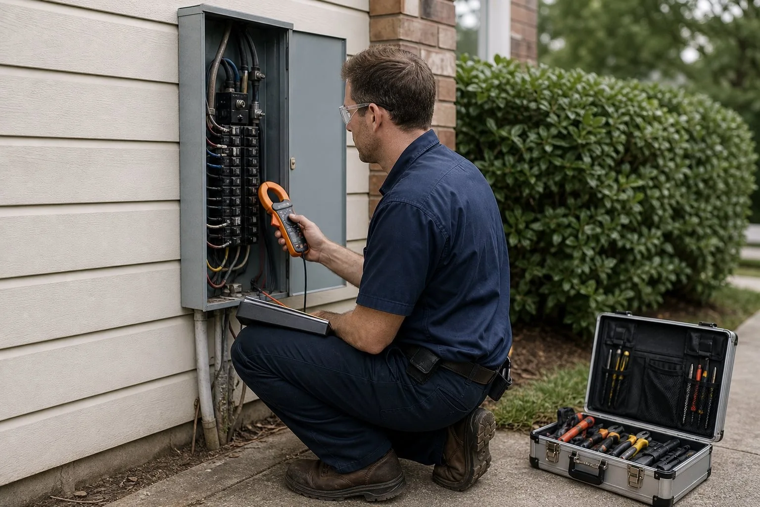 Qualified professional reviewing residential electrical equipment during load planning